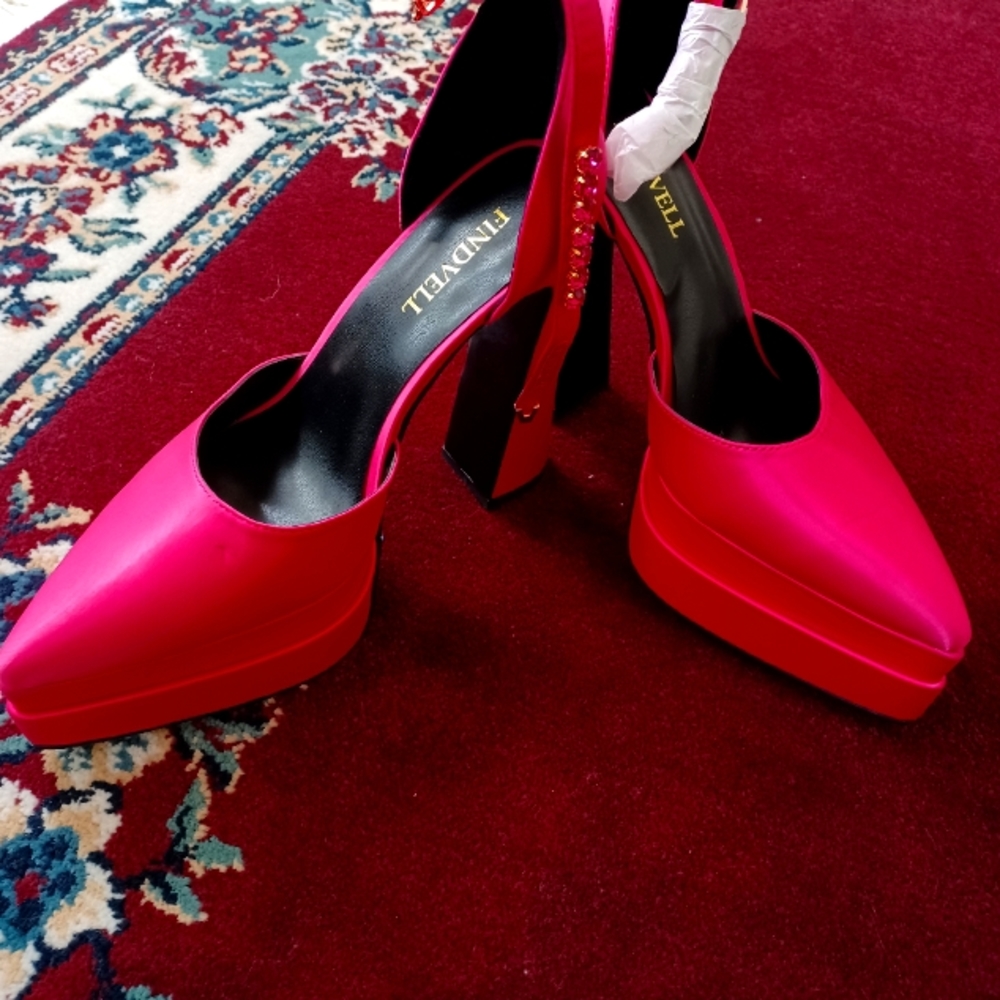 Fuchsia  satan high heel platform shoes size 9